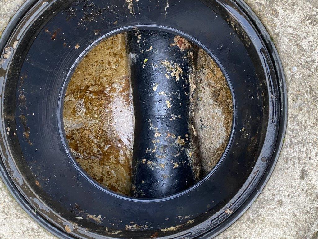 Eco Clarity grease trap outside outside grease trap full of fat, oil and grease